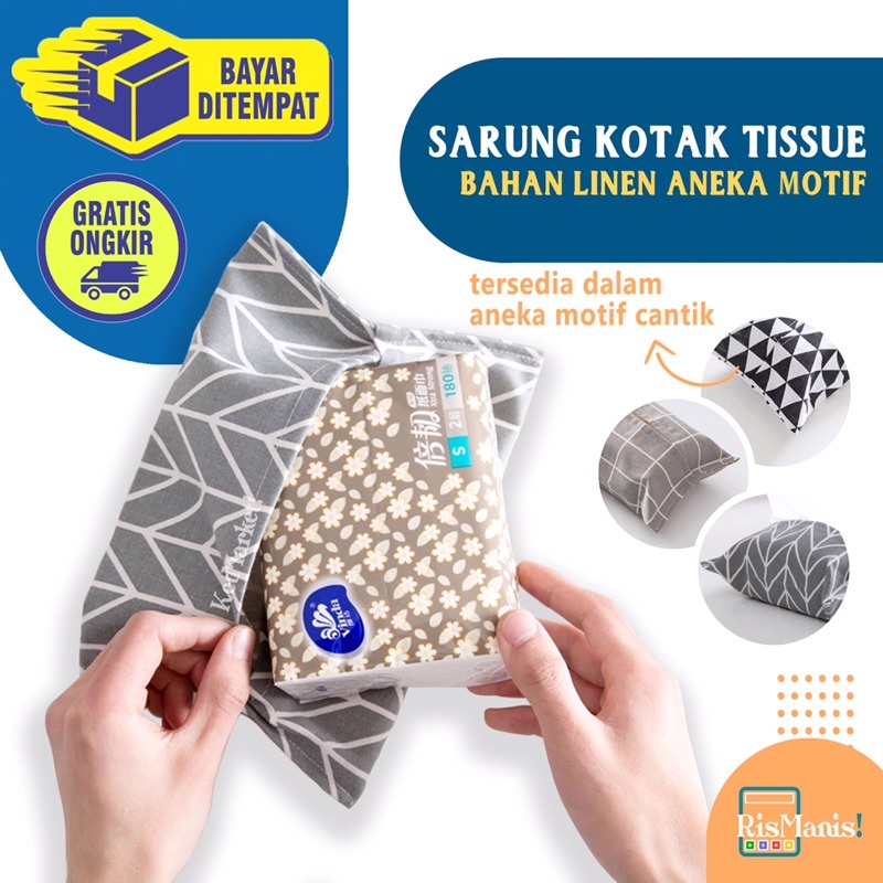 LINEN TISSUE COVER Sarung Kotak Tempat Tisu Travel Bahan Linen Motif Jepang Praktis Meja Makan Kamar