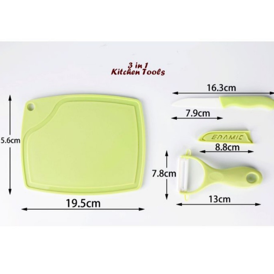 Pisau Set Peeler 3in1 / Pisau Dapur 1 Set Pisau Ceramic Sayur Buah dan Talenan 3Pcs