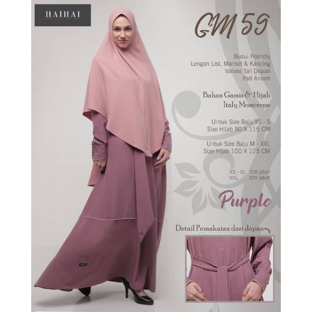 ORIGINAL 100% GAMIS SYAR'I PREMIUM BY HAIHAI  GM 59 MAROON PURPLE LIME