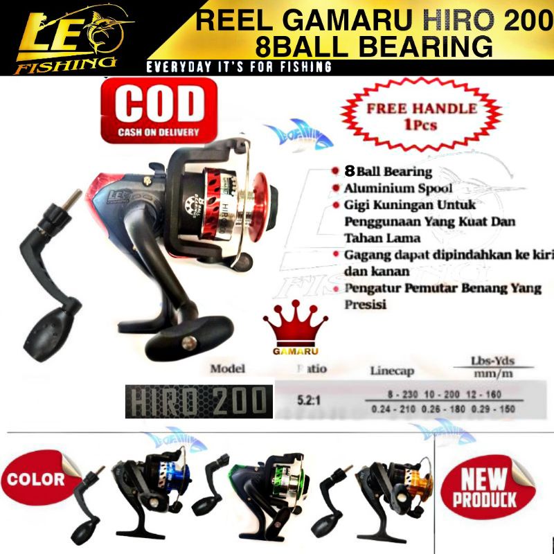 REEL GAMARU HIRO 8BALL BEARING (FREE HANDLE) SPOOL ALUMUNIUM REEL PANCING TERLARIS