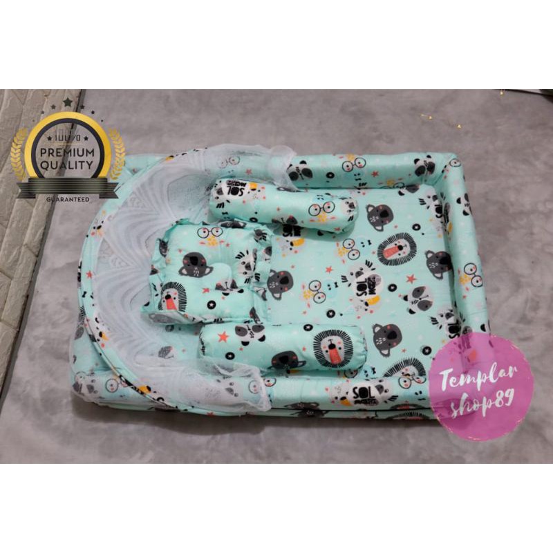 kasur bayi set kelambu bantal guling kolam baby blue