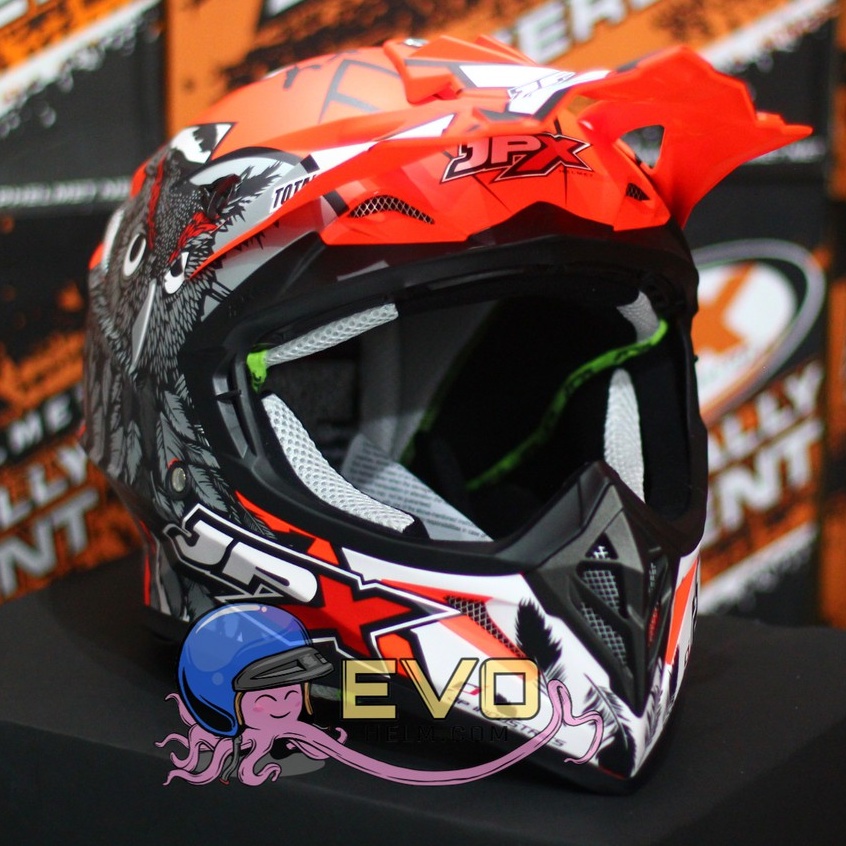 HELM JPX CROSS_FOX1 X13 - FLUO RED DOFF + GOOGLE SNAIL (ONGKIR 2 KG) JPX X13 ORANGE STABILO HELM CROSS JPX MOTIF OWL BURUNG HANTU JPX STABILO