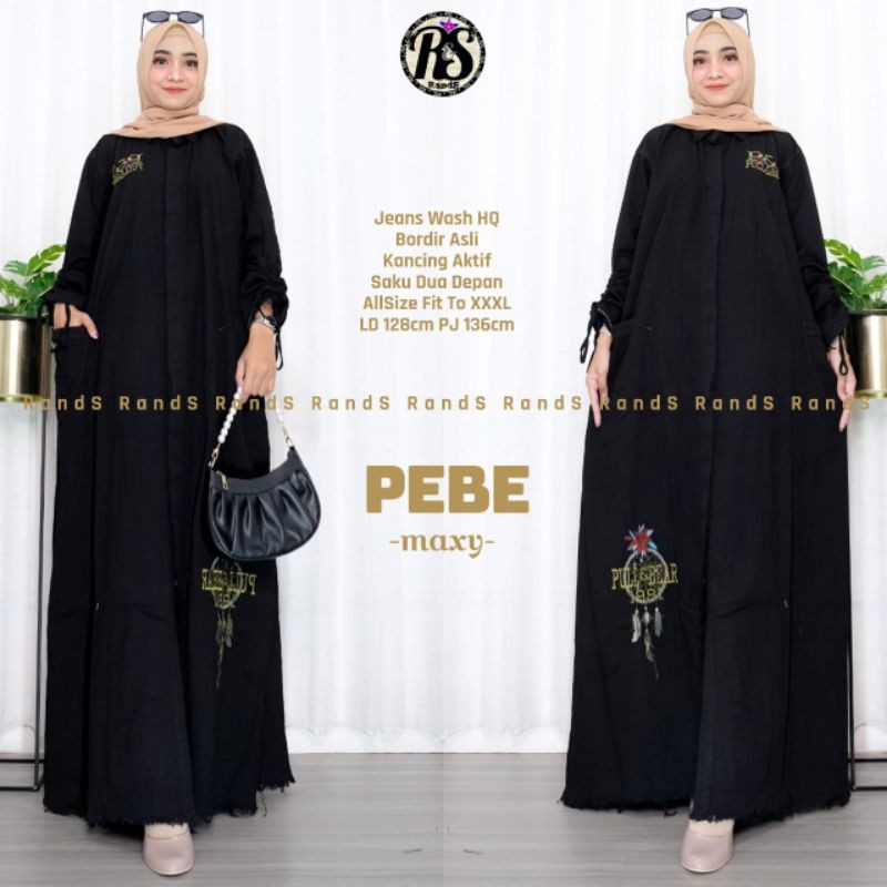 Pebe Gamis Jeans  Hitam LD 128 Gamis Jumbo Kancing Aktif Busui By Rands