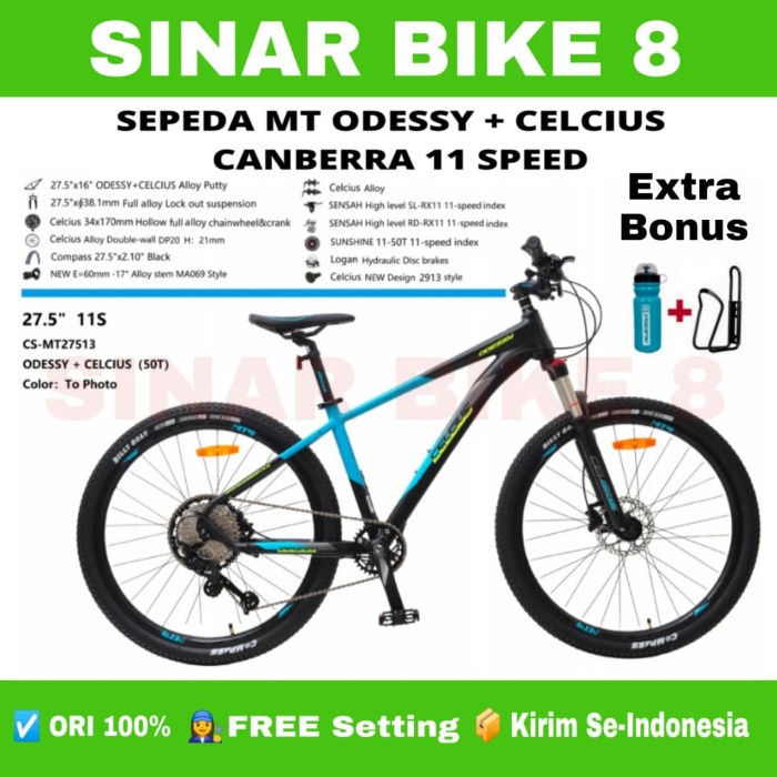 Sepeda Gunung Ukuran 27.5 Inch MTB CELCIUS ODESSY CANBERRA Alloy 11 Speed