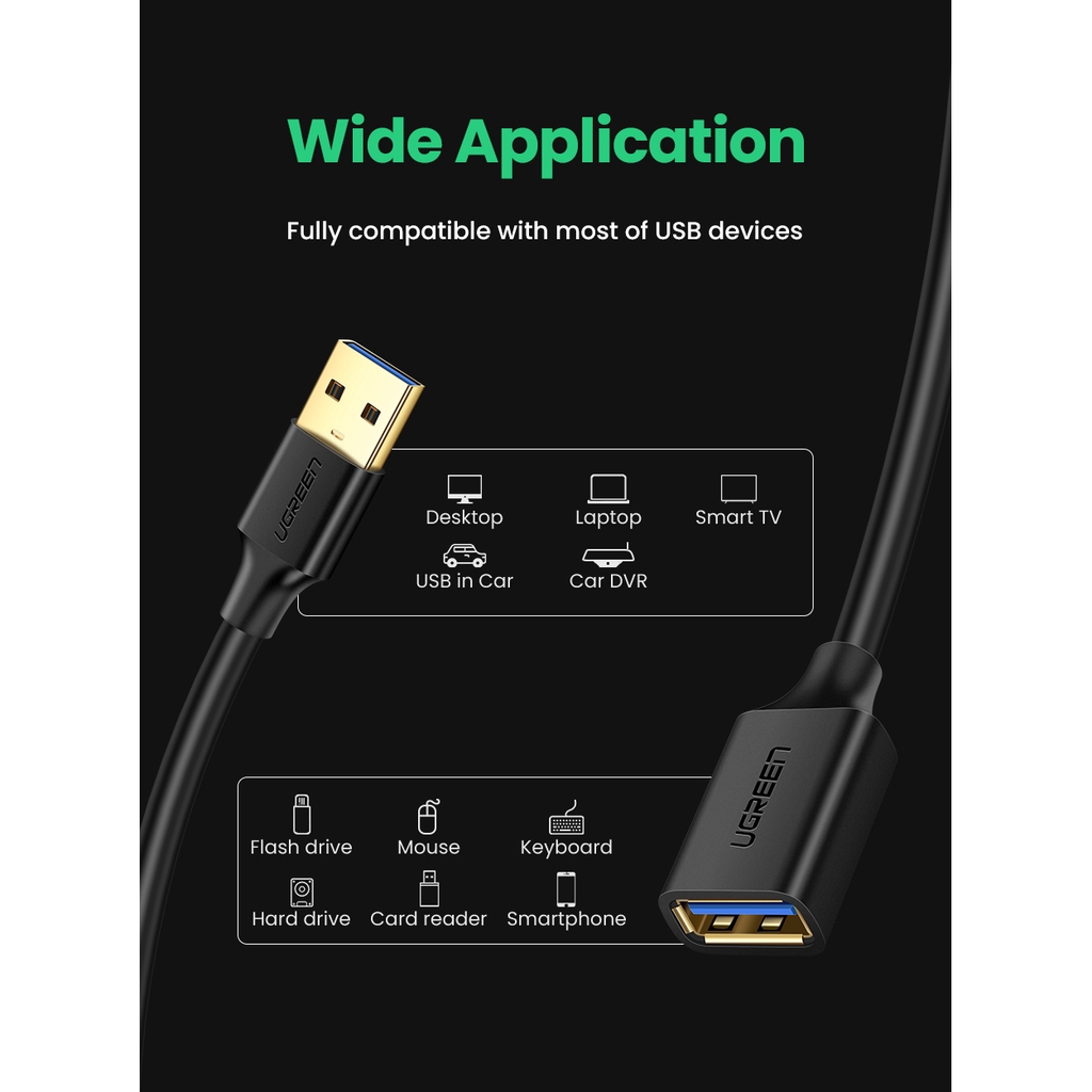 【Stok Produk di Indonesia】Ugreen Kabel Extension USB 3.0 2.0 Mini Kecepatan Tinggi Untuk Smart Laptop / PC / TV / Xbox One SSD