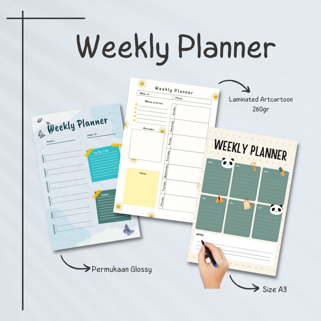 

[Ivory 260g] [LAMINASI GLOSSY 2 SISI] Weekly Planner - Wall Planner - Weekly Schedule Planner - Schedule Board - Jadwal Mingguan - Wipe and Clean