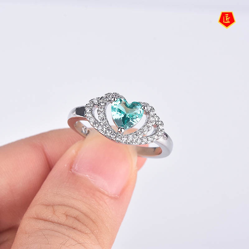 [Ready Stock]Double Heart-Shaped Diamond Ring Fashion Hollowed-out