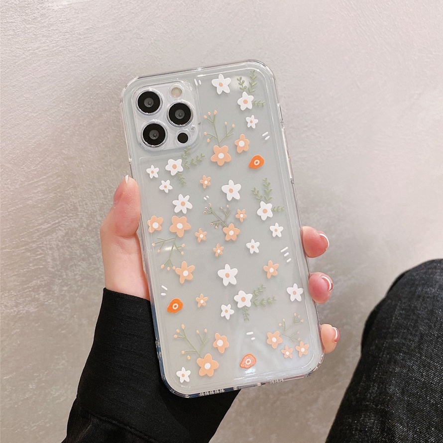 【Ready Stock】Small Fresh Flower Transparent Case Compatible for iPhone 14 13 12 11 Pro Max X XR Xs Max 6 6s 7 8 Plus 12 13 MIni Precision Hole TPU Soft Silicone Mobile Phone Case Protective Back Cover