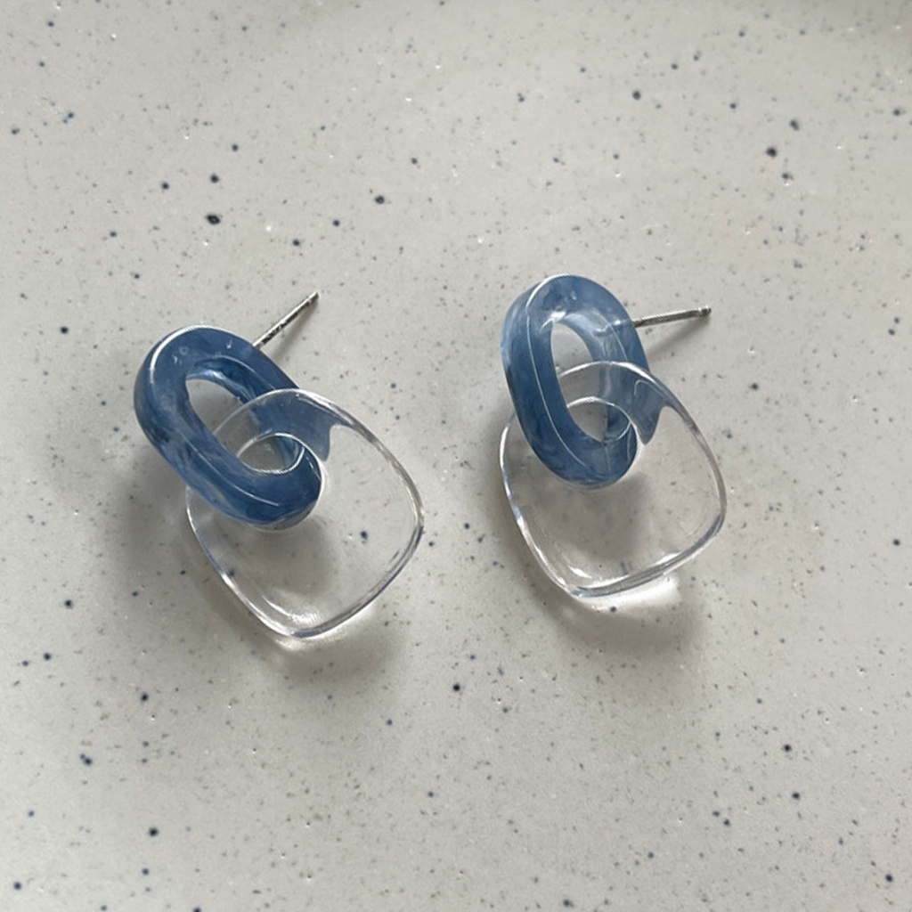 Hu Hu Hu Hu Hu Alat Bantu Pasang Kacamata♡ 1 Pasang Anting Stud Bentuk Persegi Geometris Bahan Akrilik Warna Biru Untuk Liburan