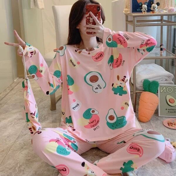 MURHOL Baju Tidur Setelan Piyama Lengan Panjang Celana Panjang Set Wanita Stelan Perempuan Dewasa