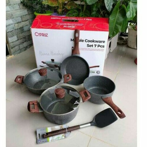 Cypruz Marble Cookware Wajan Anti Lengket set 7pcs
