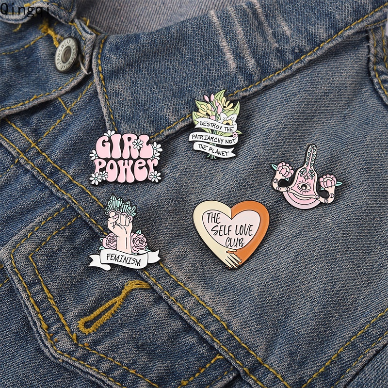 Bros Pin Enamel Desain Girl Power Flower Feminis Untuk Hadiah Teman