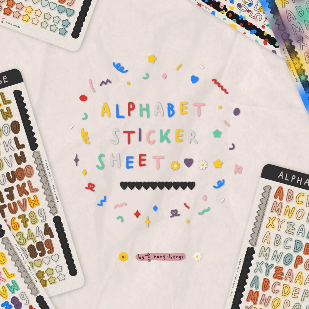 

Alphabet Sticker Sheet - Hong.Hongi (185pcs sticker / lembar)