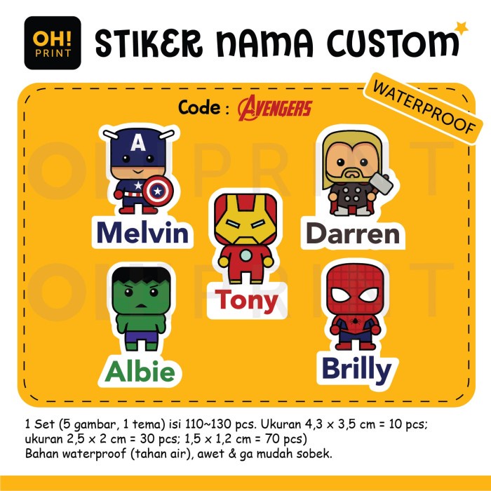 

(BISA COD) Avengers Stiker / Sticker Label Nama Custom Avengers