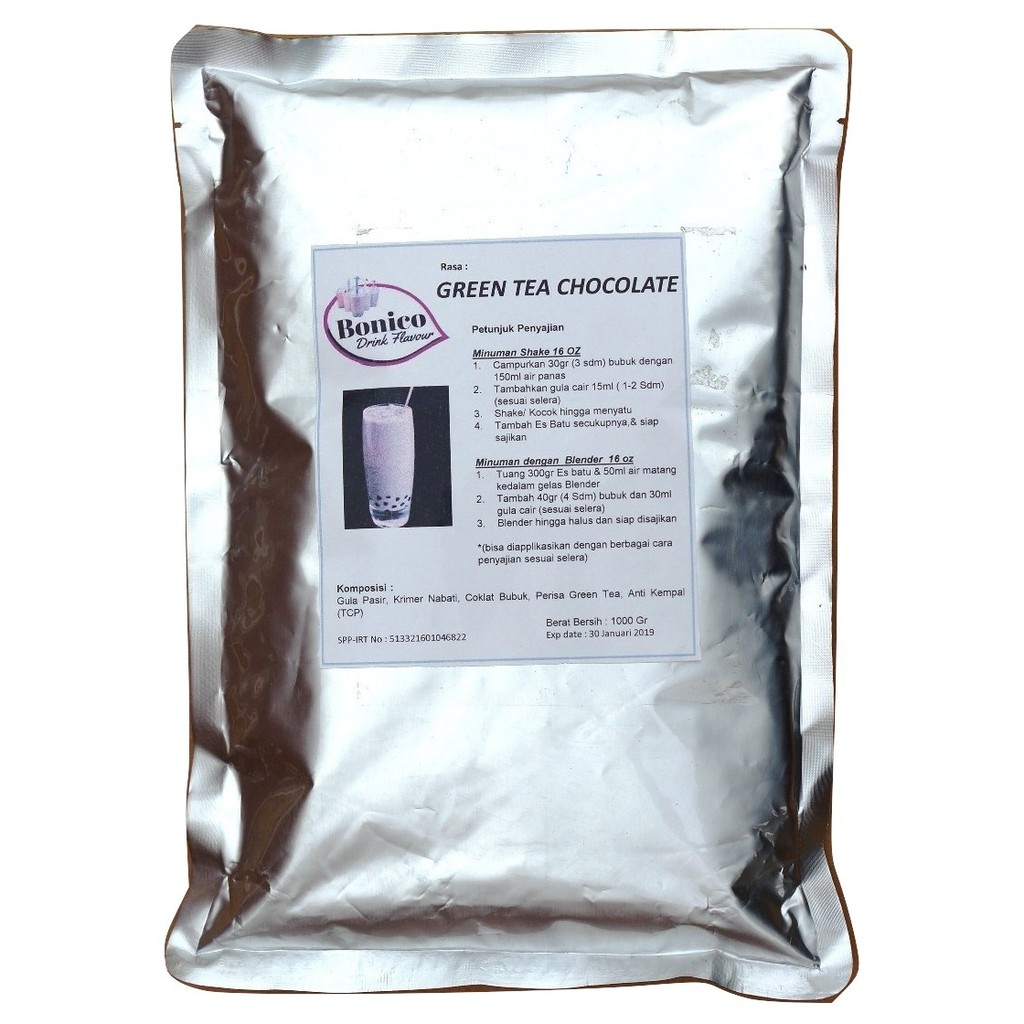 BONICO GREENTEA CHOCOLATE 1kg Bubuk Minuman Ice Blend Milk Shake Smoothies drink powder COKLAT TEH