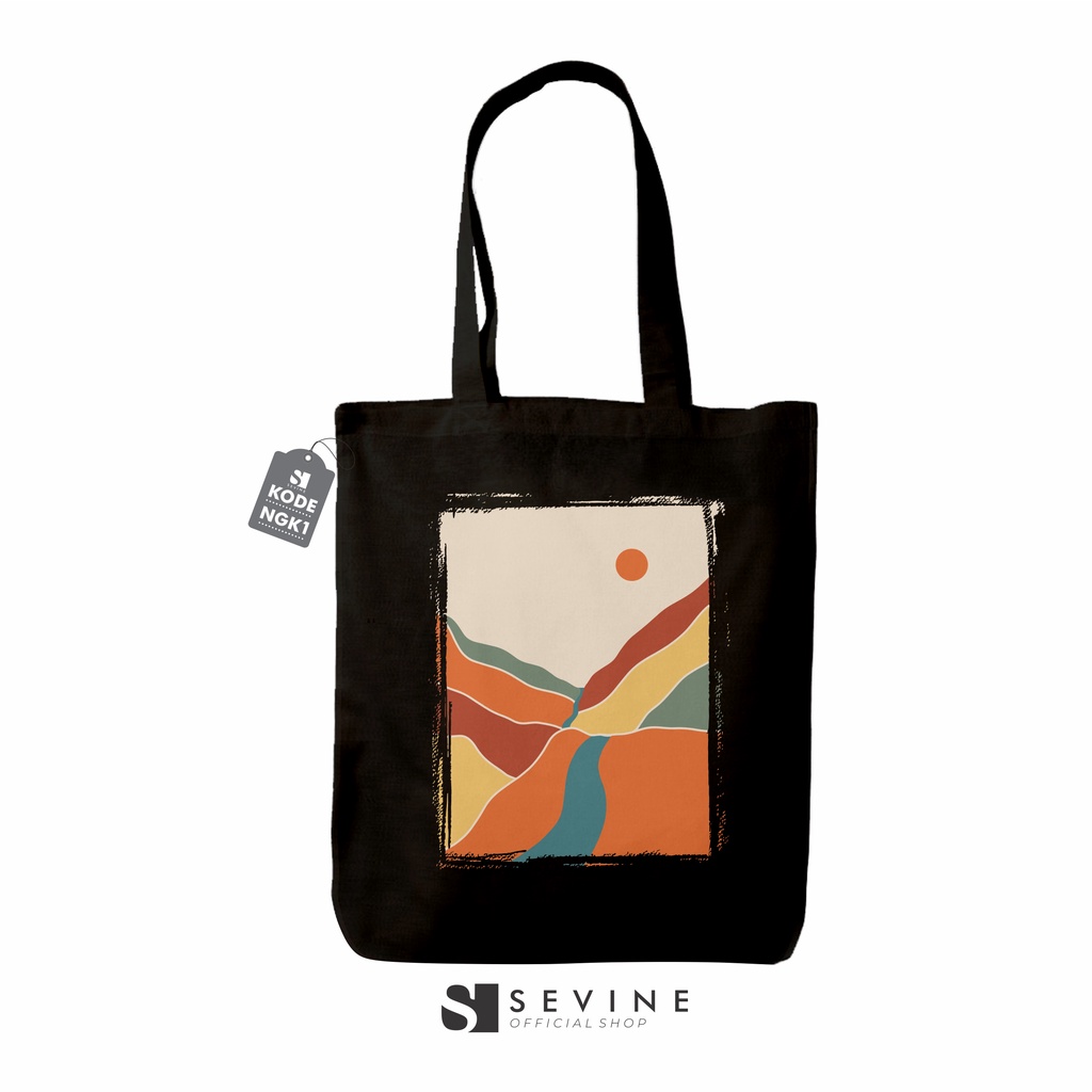 Sevine Tas Wanita Tote Bag Resleting Drill Totebag Laptop Abstrak Watercolour Black Series - NGK 1