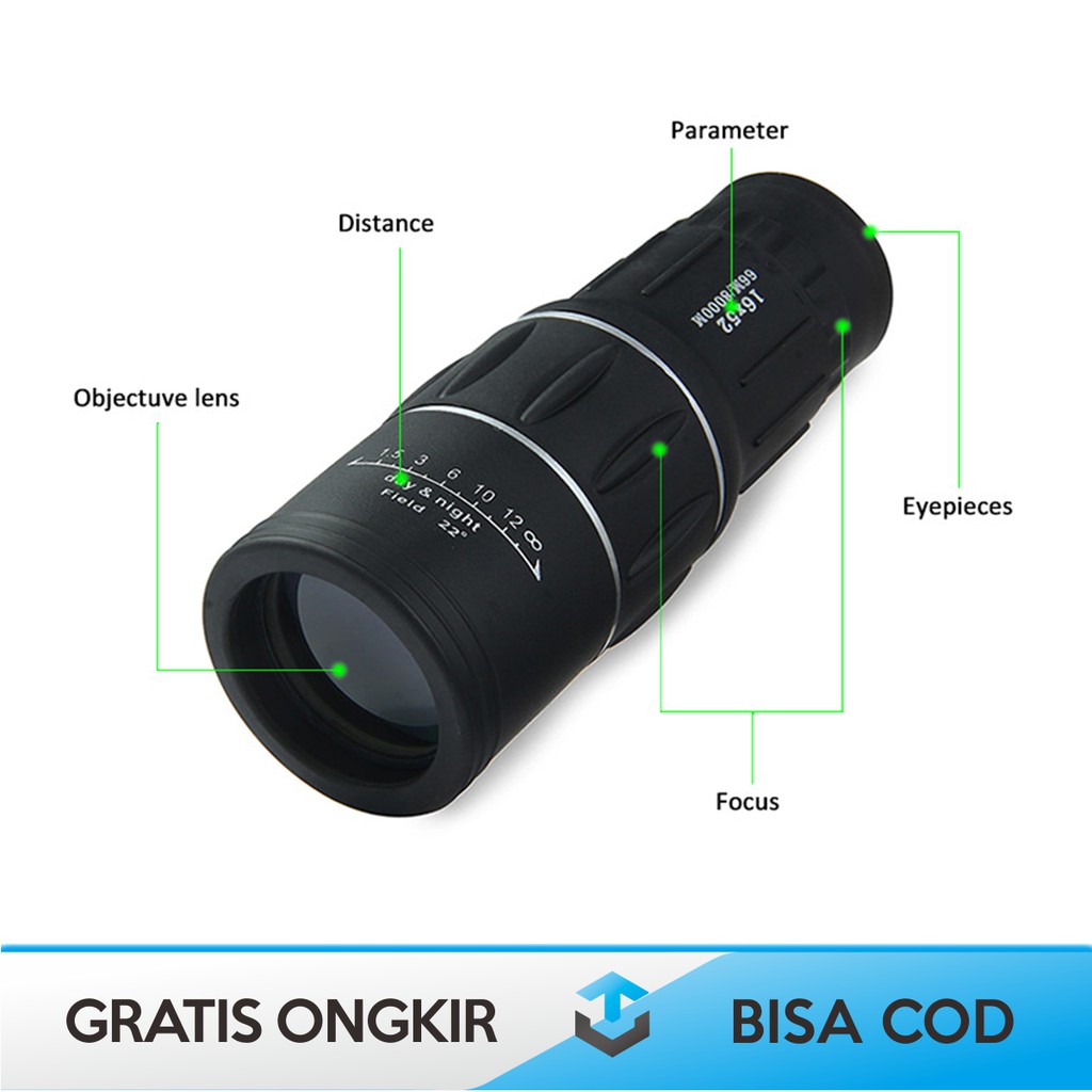 TEROPONG MONOCULAR JARAK JAUH MALAM 66M 8000M TAFFSPORT ORIGINAL - MONOCULAR TELESKOP JARAK JAUH