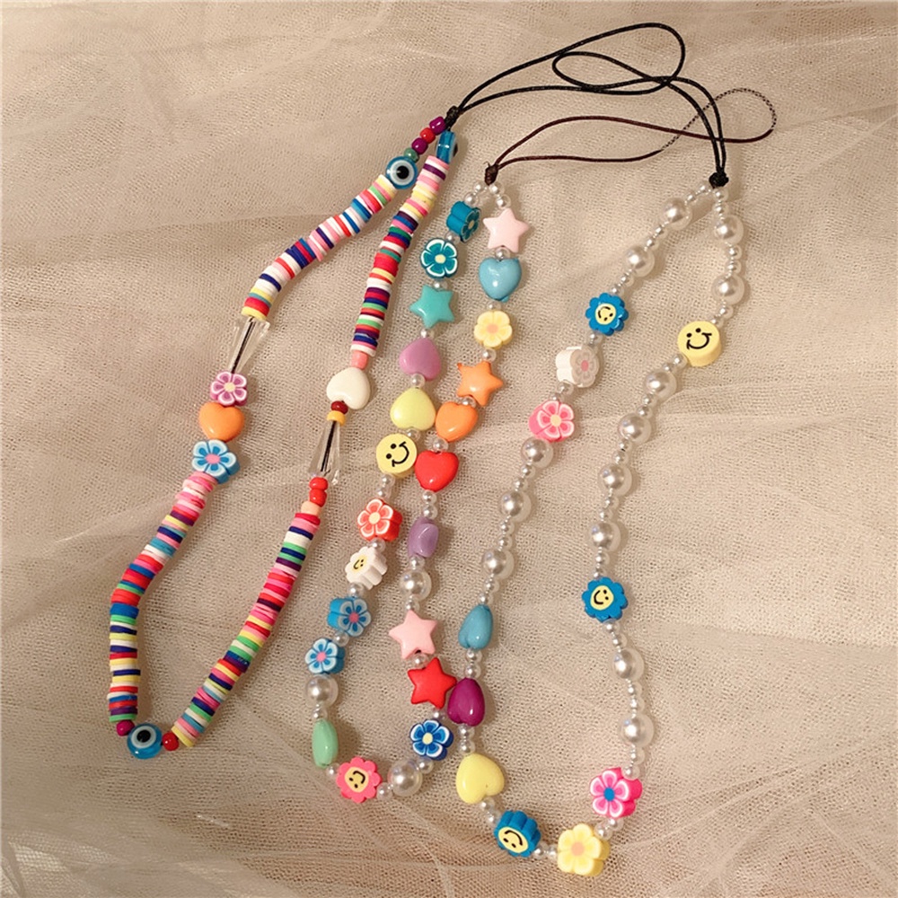 【COD Tangding】Tali Lanyard Ponsel Desain Manik-Manik Mutiara Bahan Akrilik Gaya Bohemian