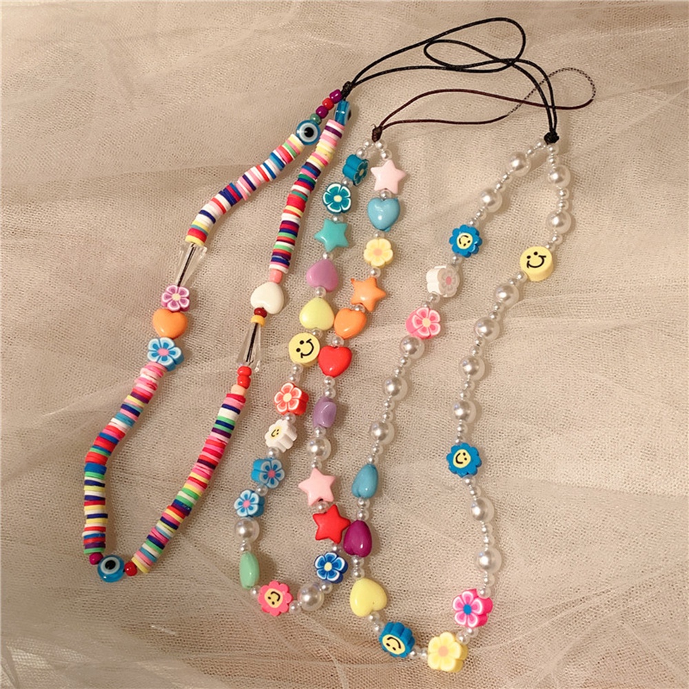 Tali Lanyard Manikmanik Akrilik Motif Smiley Face Gaya Bohemia Untuk Handphone