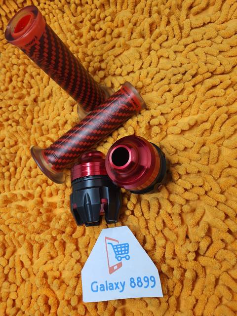 Handgrip karbon kitaco + Jalu As roda depan merah universal