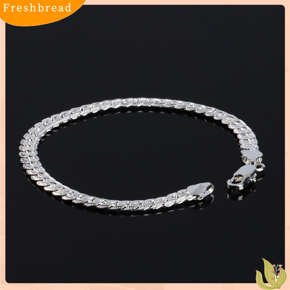 【Fresh】Fashion Men's Flat Curb Silver Plated Chain Simple Design Bracelet Jewelry Gift