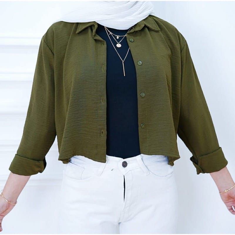 Kemeja wanita crop premium/ kemeja Hanin crop crinkle premium