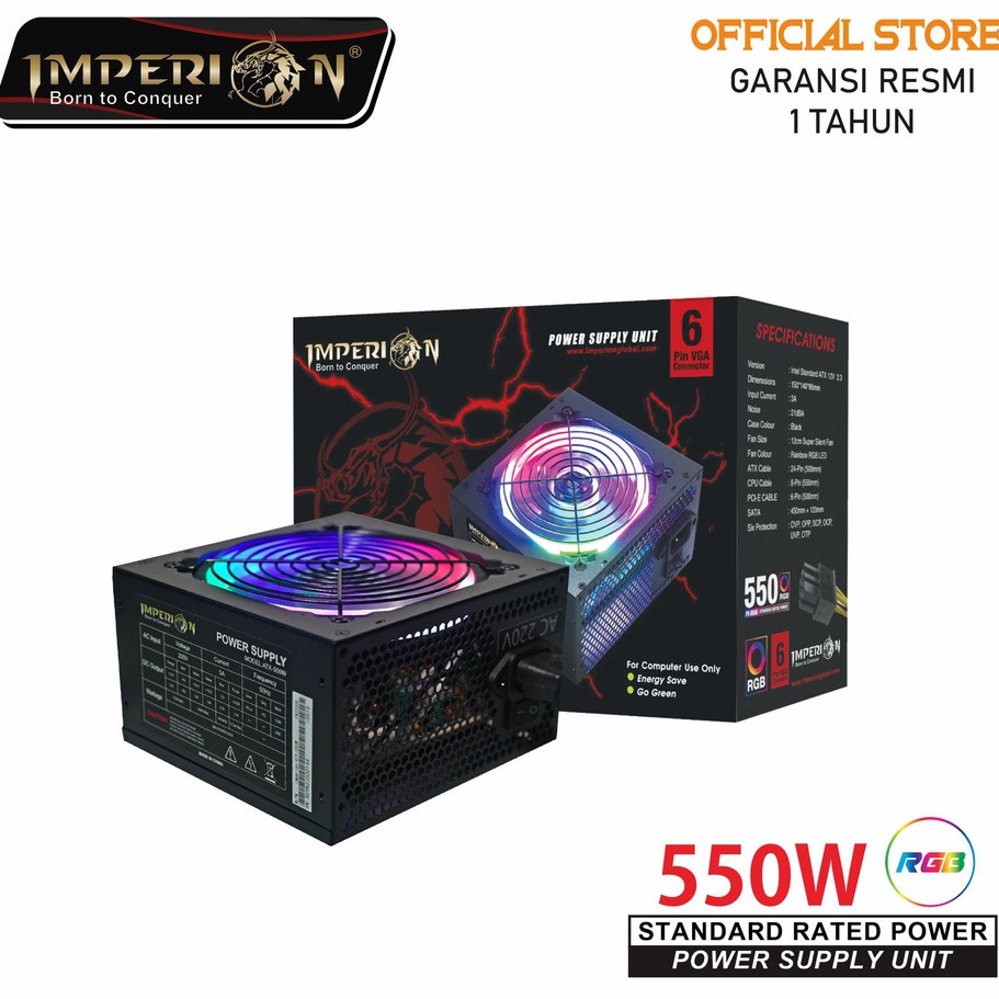 POWER SUPPLY PSU IMPERION 550W GAMING LED VGA 6 PIN RGB