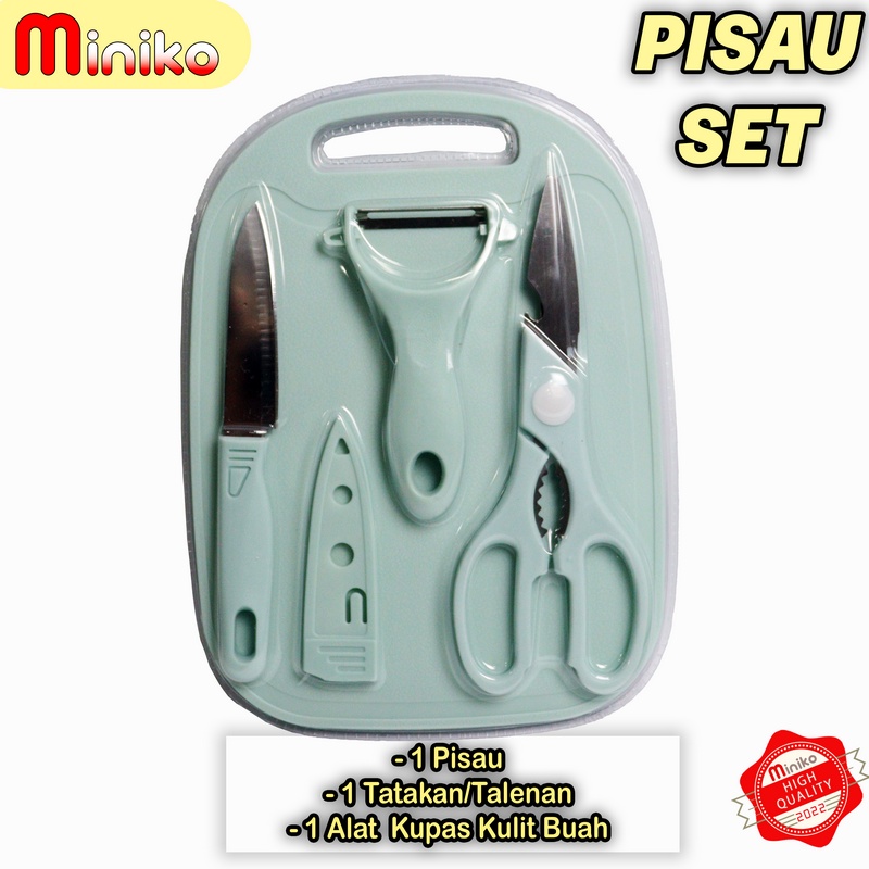 Pisau Set Dapur 4 in 1/Pisau Set Talenan Gunting 4 in 1