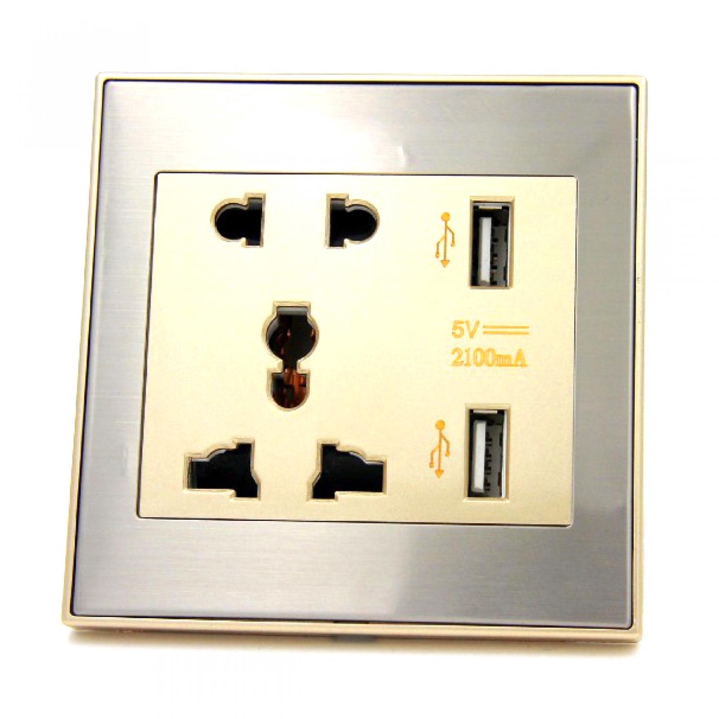 Kontak Universal UK EU US &amp; 2 USB Port  /  Saklar Dinding Tempel Rumah Broco Modern / Stop Kontak Usb Charger 2 Lubang Wall Socket Universal /Saklar Colokan Listrik Mengisi Daya Baterai Alat Elektronik Lainnya / Stop Kontak USB Charger Murah Original