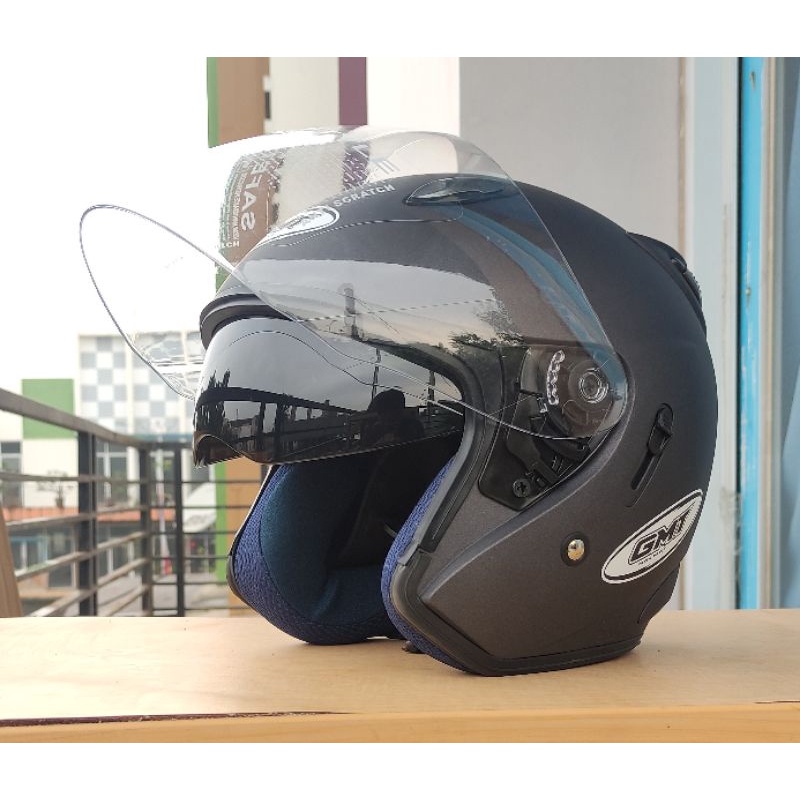 HELM MOTOR SNI HALF FACE DOUBLE VISOR GUNMET CENTRO ORIGINSL  GMT GREY DOFF