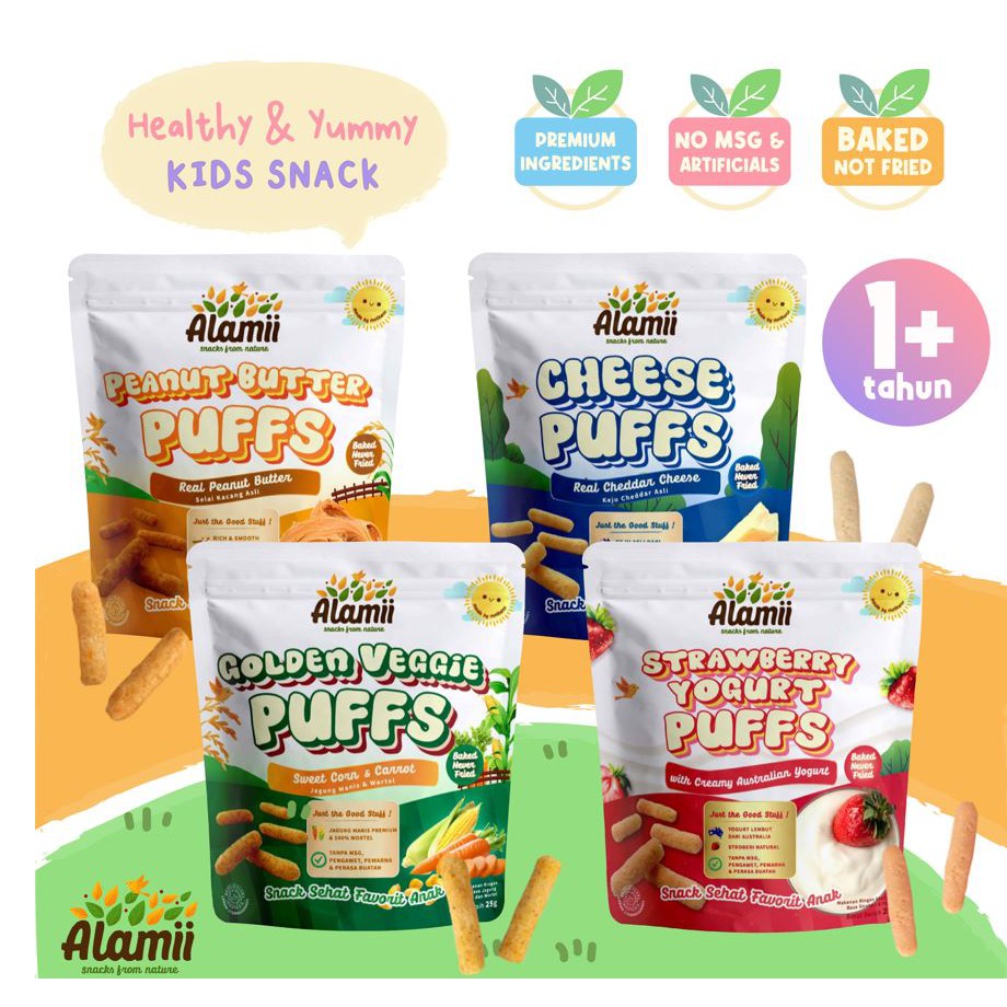 Alamii Puffs 30 gram / Healthy Baby Snack Puff 25 g PROMO / Cemilan Bayi Sehat NO MSG NO SALT 1 tahun+
