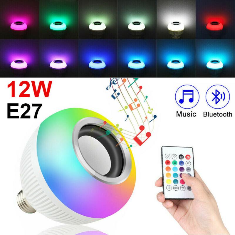 Bohlam Led RGB Warna Warni dengan Plus Speaker bluetooth Plus Remote,  220V 12W, Bohlam LED RGB E27 12W E27 Dimmable LED Bulb Wireless Smart Bluetooth Built-in Audio Speaker RGB+White Music Light Bulbs with Remote Control