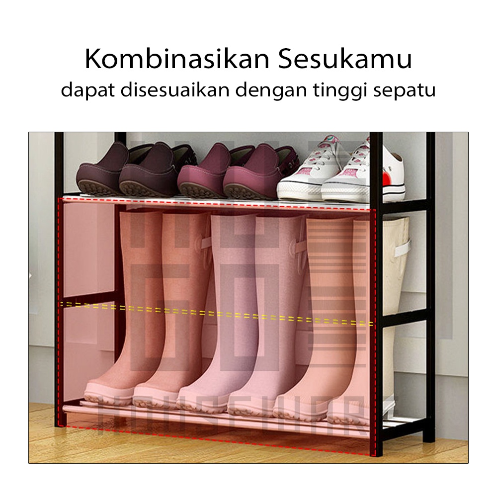 HUGO Tempat Sepatu Rak Sepatu Sandal Multifungsi Bahan Plastik &amp; Besi