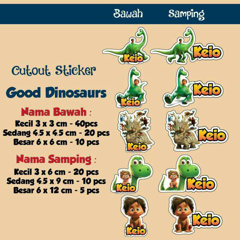

Stiker Label Nama Waterproof Cutout Good Dinosaur (Set)