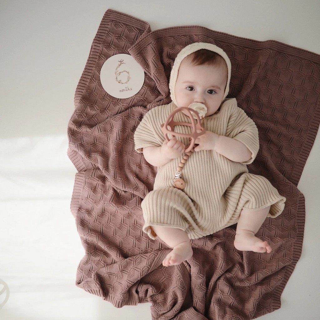 Mushie Knitted Blanket - Baby Blankie Selimut Rajut Anak Bayi Kids Textured Boho Neutral Knit Kid