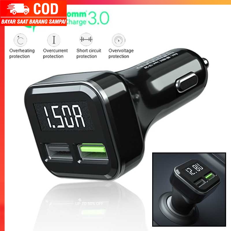 (100% BARANG ORI) YPAY Car Charger Smartphone 2 Port 3.1A QC3.0 LCD Display - KMD-KN315
