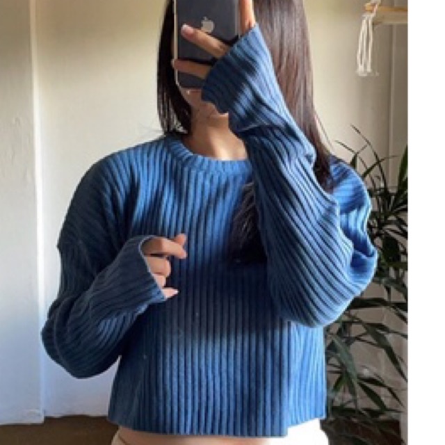 LOOSE CROP SWEATER - BLUE