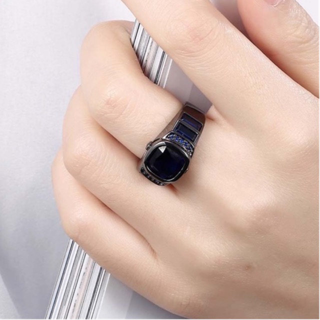 Cincin Mewah Elegan Miniminalis Modern Ring Hitam Anti Luntur dan Karat Batu Cubic Zirconia