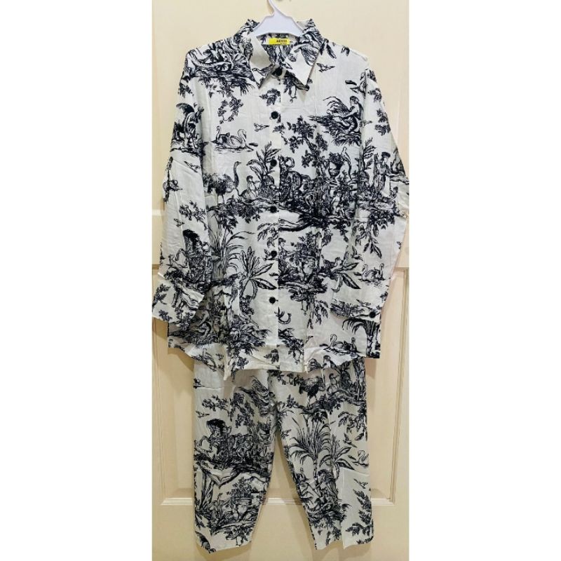 Piyama Jumbo Setelan Setcel One Set PP Katun Rayon Print Ala Dior Agnes (Uptofemale Uptofemalefashio