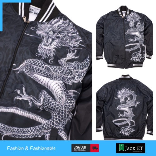 Jaket Sukajan - Jaket Parasut Print Black Dragon + Furing (SRQ)