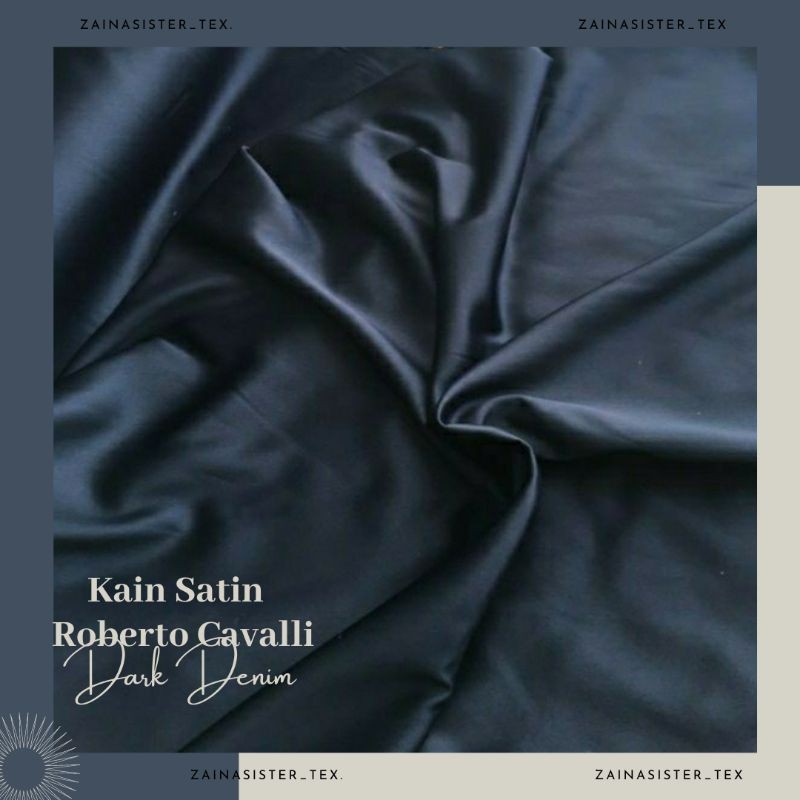 Kain Satin Velvet Roberto Cavalli Warna Biru Denim Gelap Dark Denim Blue