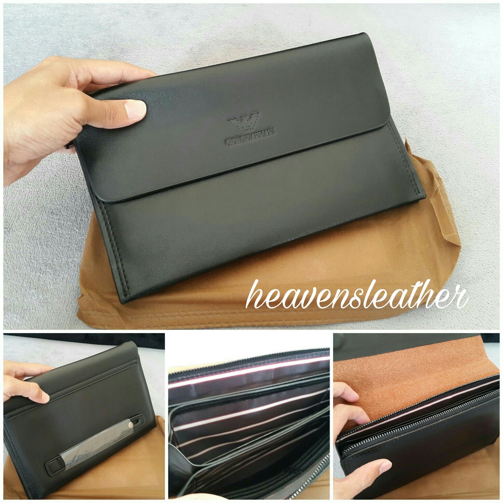 DOMPET CLUTCH HAND BAG KULIT PRIA IMPORT GIORGIO ARMANI HITAM KODE 9801