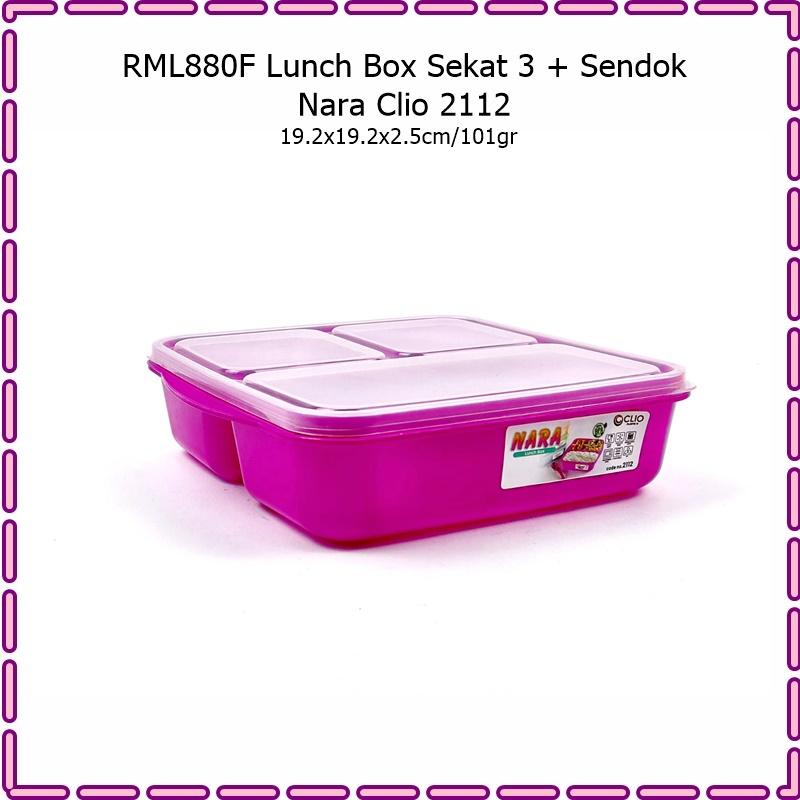 RML880F Lunch Box/Kotak Makan Sekat 3 + Sendok Nara Clio 2112