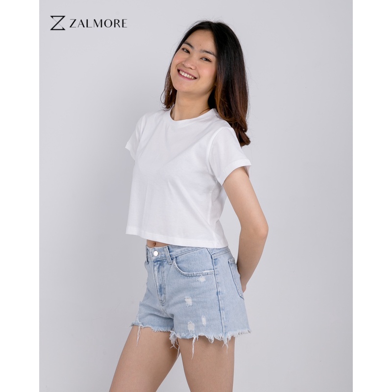 Zalmore Basic Crop T-Shirt Premium Cotton - Kaos Crop Top Wanita