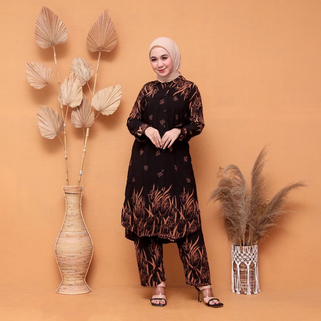 One Set Tunik Rayon Premium Lengan Panjang LD 110 Setelan Tunik Wanita Muslim Kekinian