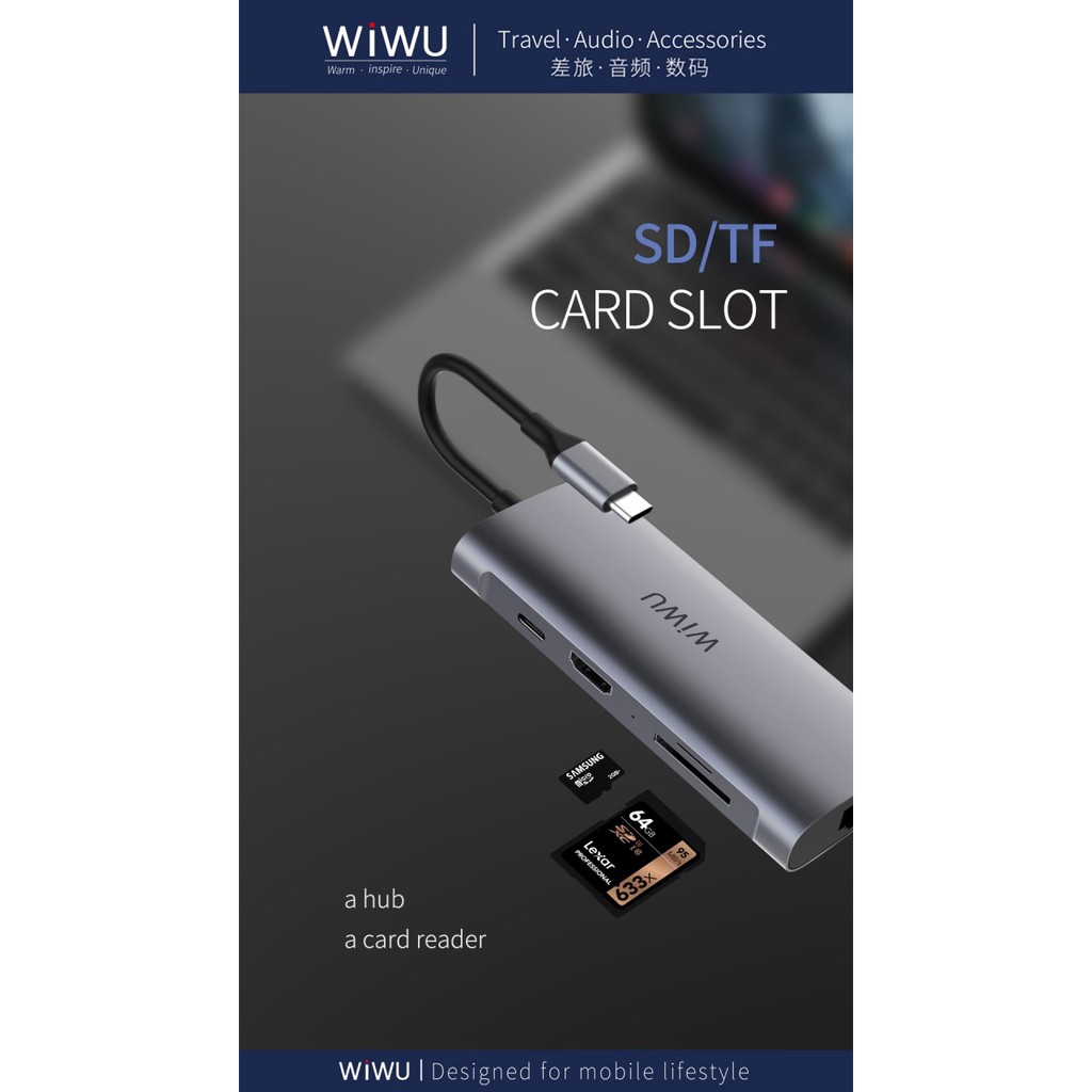 WIWU ALPHA A831HRT - 8-in-1 USB-C Multiports Docking Converter Adapter