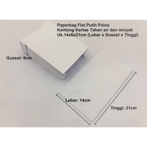 

(100 Pcs) Paperbag Kantong Tahan Air Minyak Putih Polos. 14x6x21cm (coating putih polos M) Foodgrade