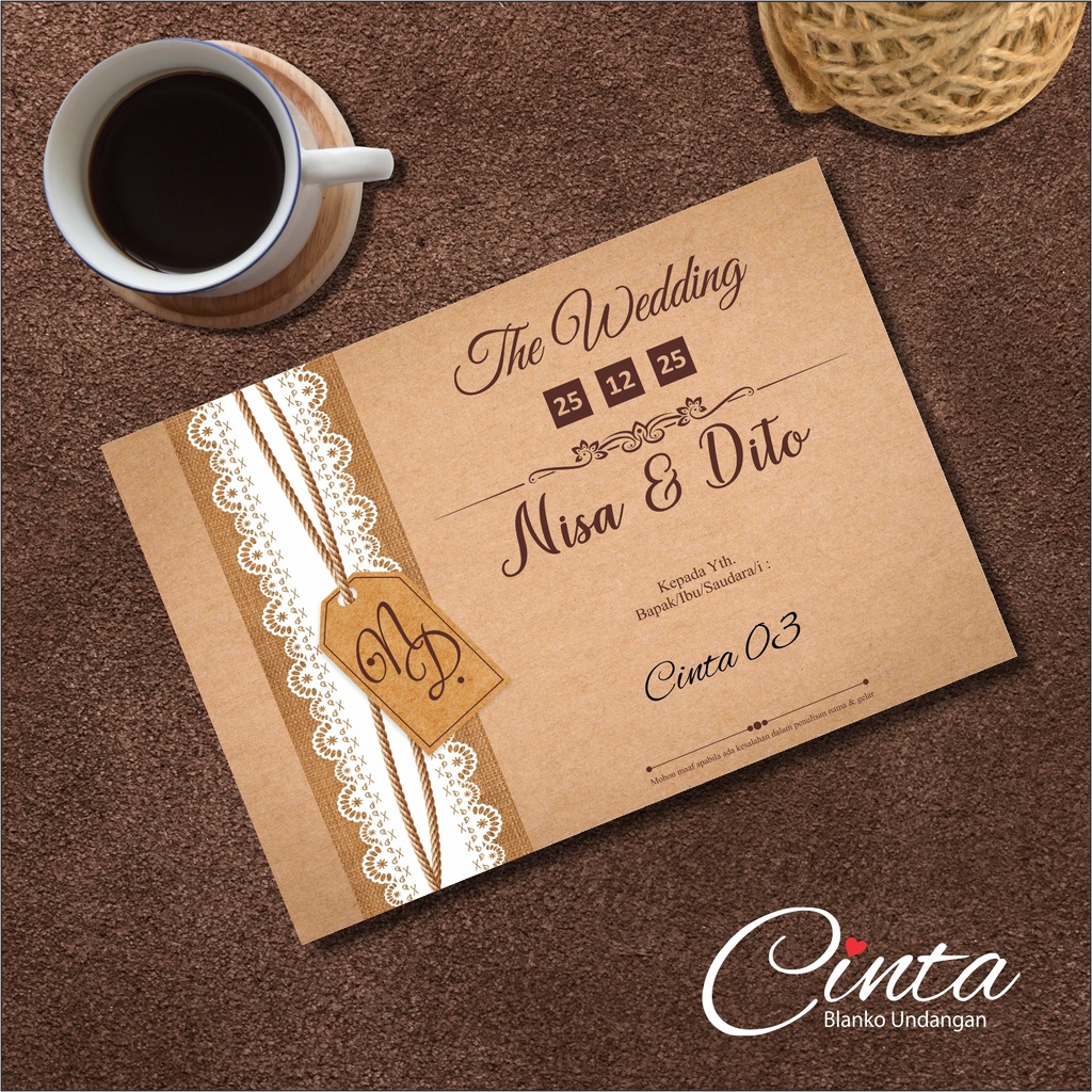 BLANGKO UNDANGAN CINTA 03 - UNDANGAN KOSONG RUSTIC KRAFT MEWAH