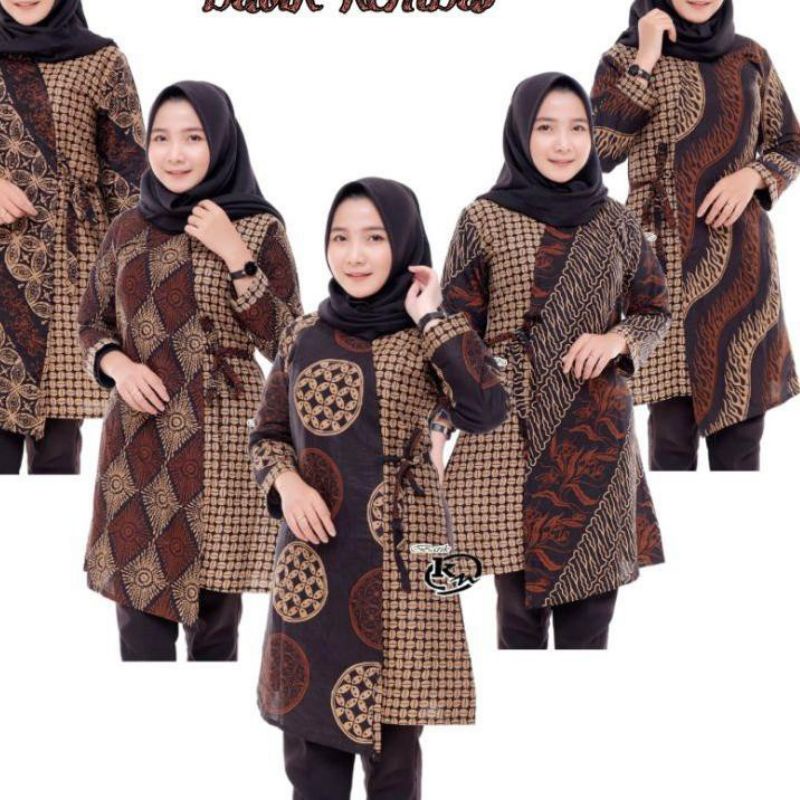 M-L-XL-XXL-XXXL Batik Tunik wanita ASJ SA HRB026 Kenongo Pekalongan Sogan Tulis