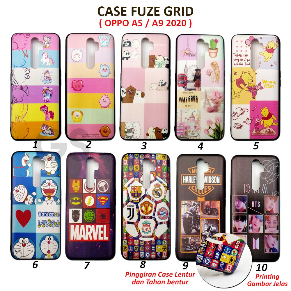 Casing OPPO A5 A9 2020 A92S F11 K5 6 Case Fuze Glass Grid Hardcase Tpu